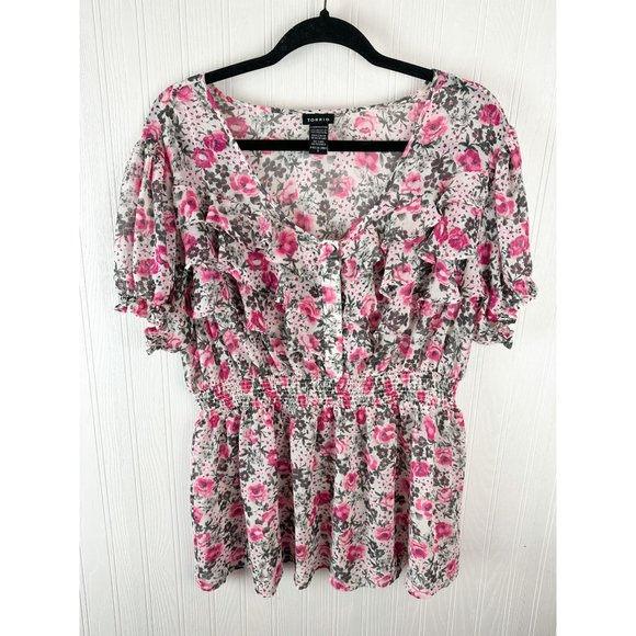 Torrid Pink‎ Floral Blouse size 2x Short sleeve - Picture 1 of 5